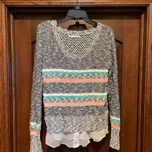 Maurice’s L Grey Striped Sweater with ruffle at bottom